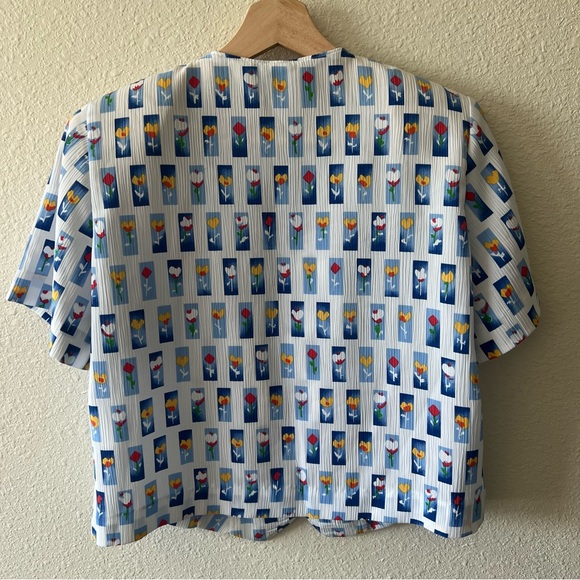 Vintage 90s Tulip Floral Top Button Up Blouse Size 6 - Picture 3 of 5